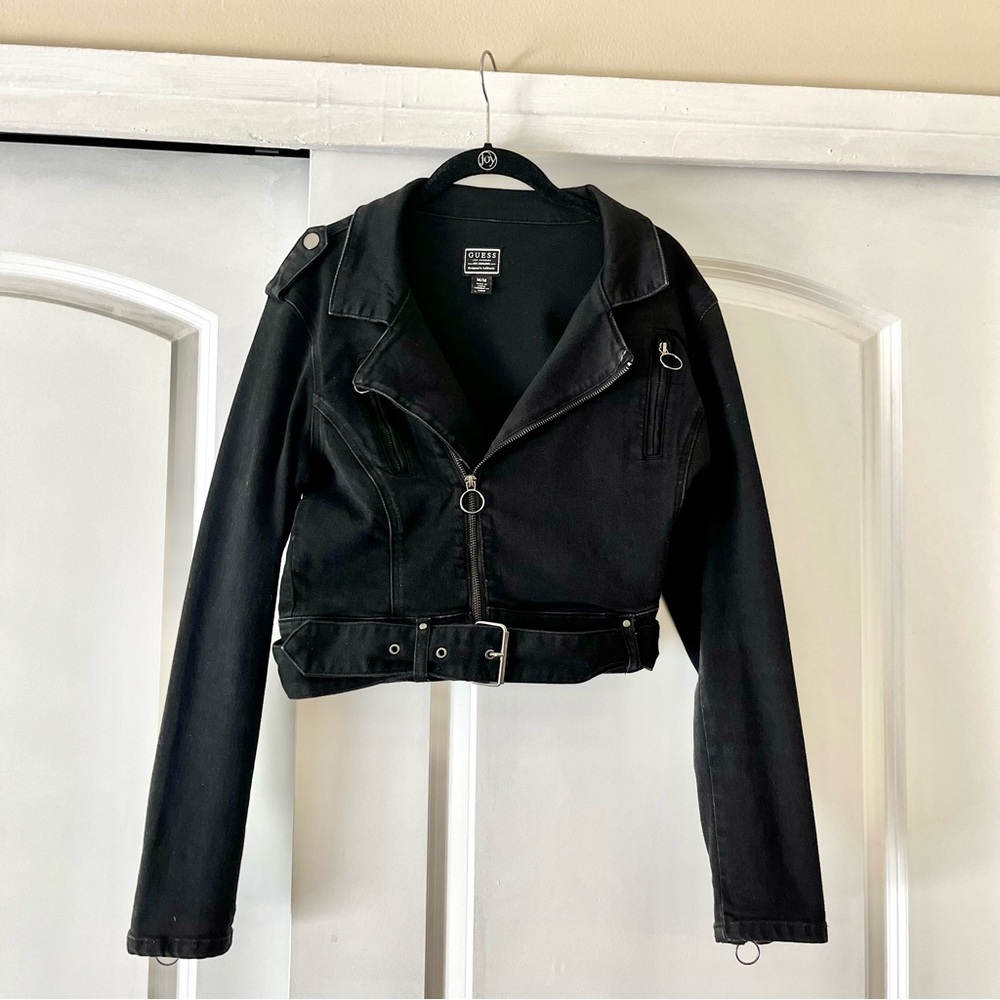 Guess Cropped Black Denim Jacket
